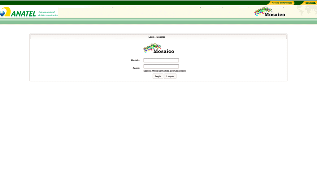Captura de tela do sistema mosaico da Anatel.