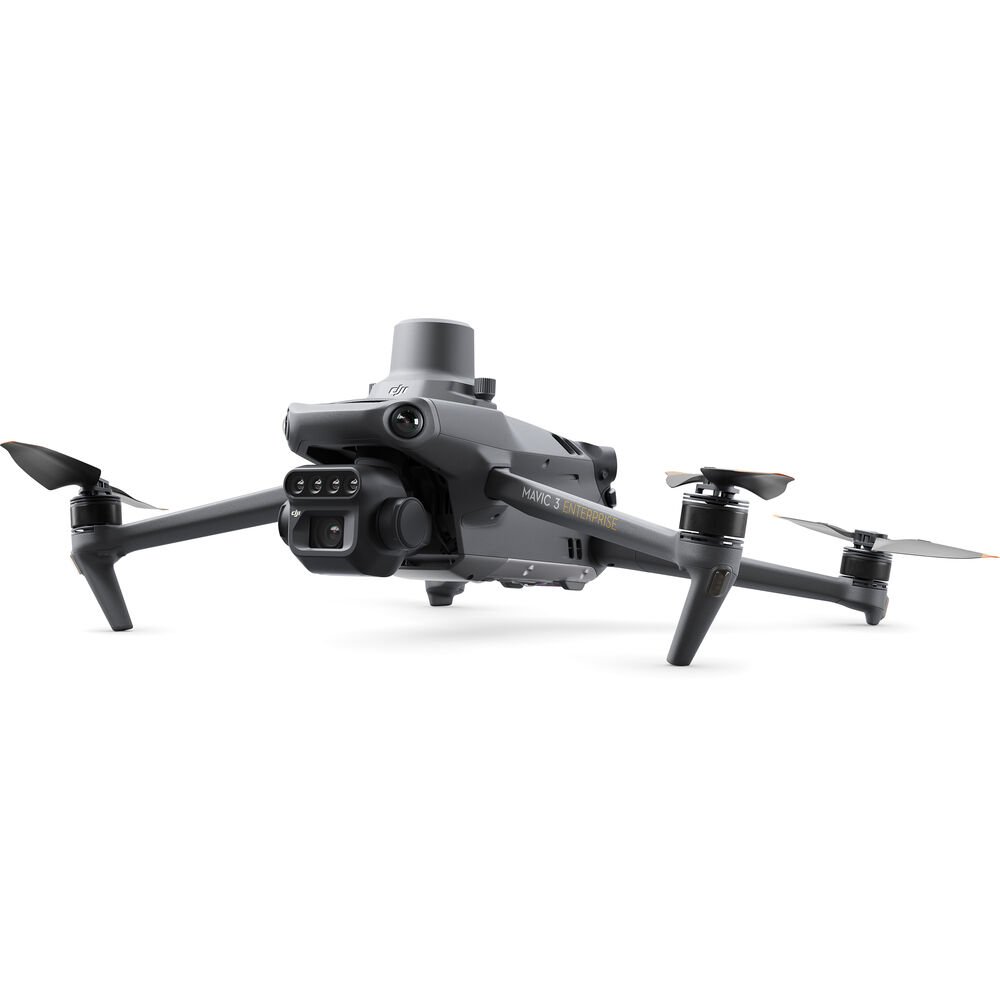 Imagem do drone DJI Mavic 3 Enterprise, projetado para aplicações profissionais, com design compacto, sensores avançados e recursos para mapeamento e georreferenciamento.