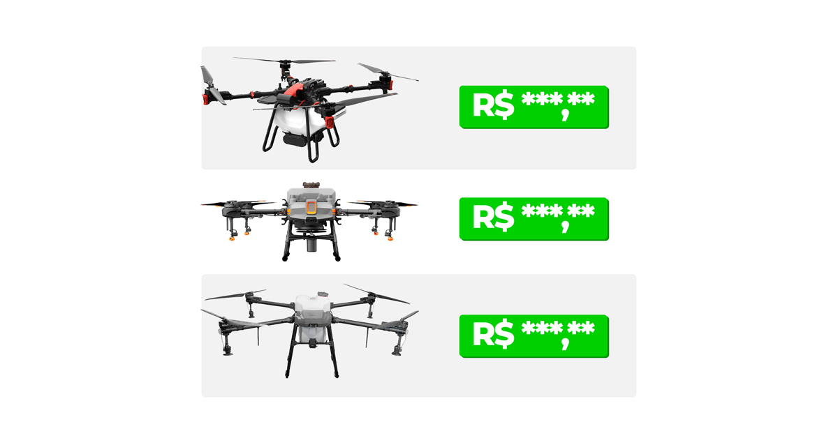 3 drone de pulverização simbolizando valores dos drones.