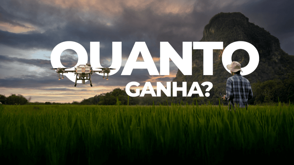 Imagem de um piloto de drone agrícola pilotando seu drone no campo.