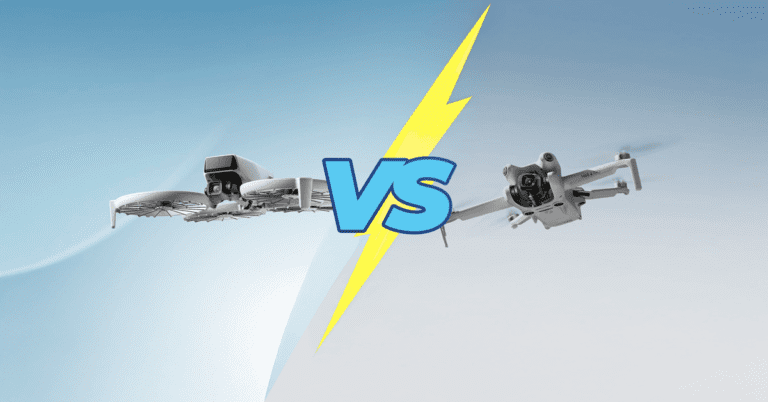 Comparação DJI Flip vs Mini 4 Pro: imagem destacando os dois drones lado a lado, com um efeito de raio e um ‘VS’ central para ilustrar o confronto entre os modelos.